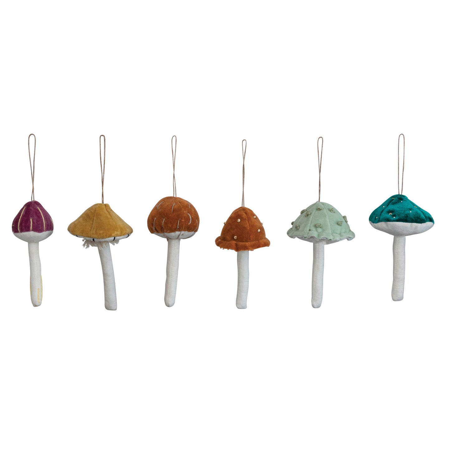 Cotton Velvet Mushroom Ornament w/ Embroidery & French Knots