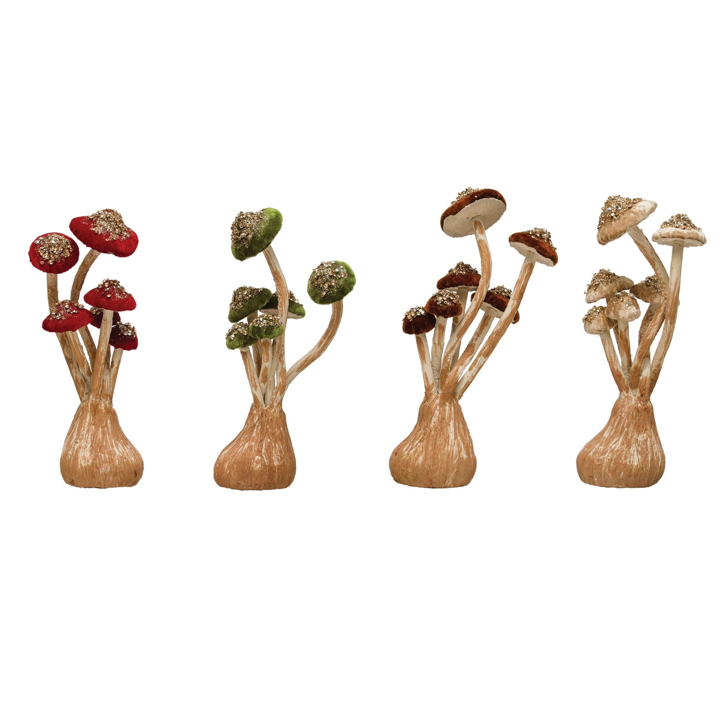 Velvet, Foam & Paper Mushroom w/ Gold Glitter, Sequins & Jewels