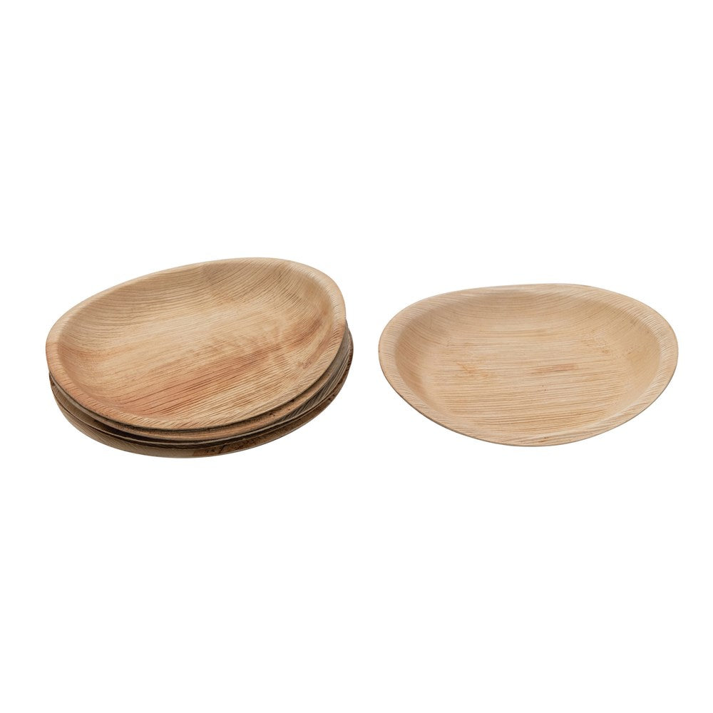 Eco-Friendly and Natural are these 9" Round Dried Areca Palm Single Use Plates. They come as a set of 6. Get multiple for your next gathering. Plates are bio-degradable.