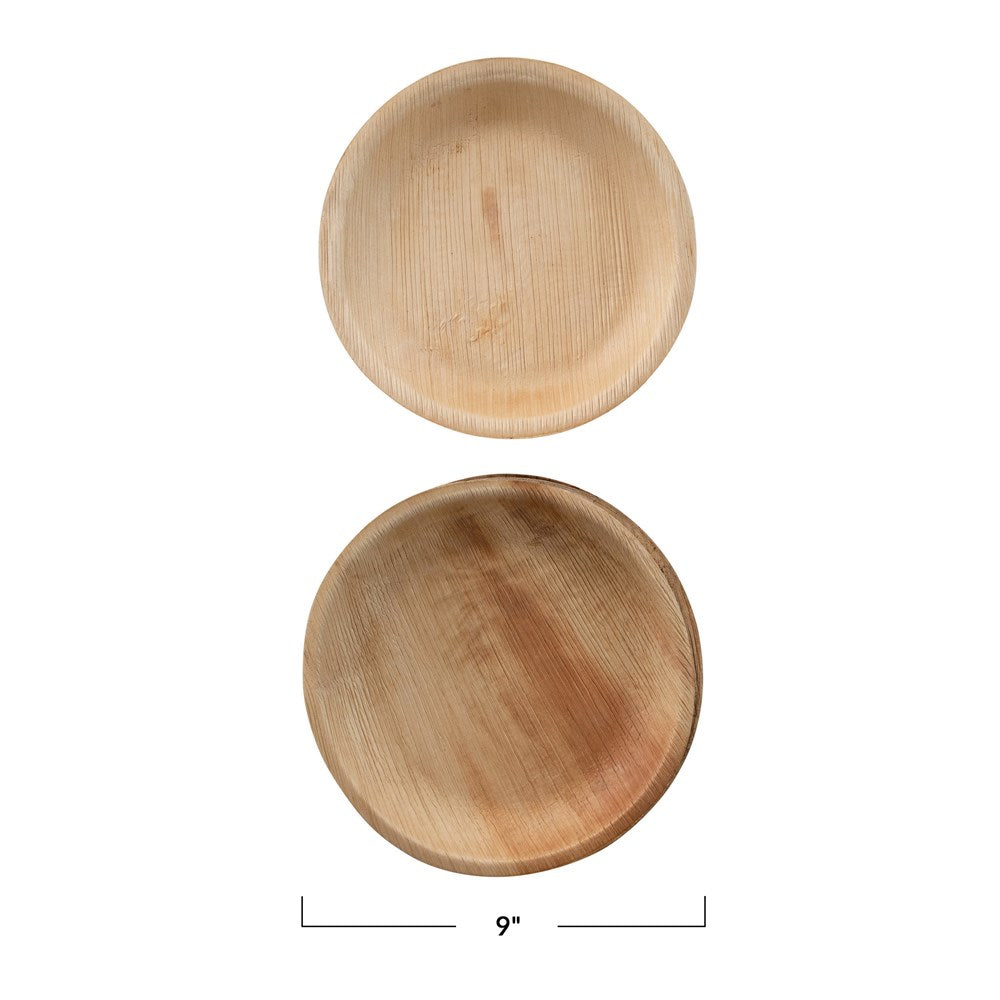Eco-Friendly and Natural are these 9" Round Dried Areca Palm Single Use Plates. They come as a set of 6. Get multiple for your next gathering. Plates are bio-degradable.