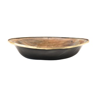 This elegant 8-1/2"L x 5-1/2"W x 2"H Horn Bowl w/ Brass Rim adds a touch of elegant glam to your next function or simply arrange on a table to showcase a unique find. (Each One Will Vary)