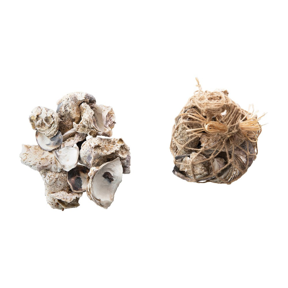 These decorative Oyster Shells in Raffia Mesh Bag can bring the feel of the beach to any room. Decorative in nature only; add to the top of any planter, terrarium, or fill your favorite vase or bowl. Each bag contains approximately 70 pieces. No animals were harmed and does not contain any live animals.