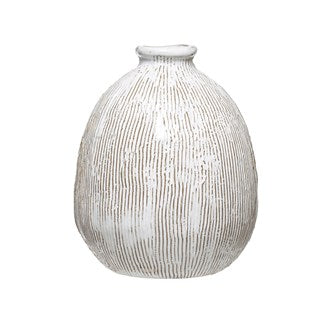 Terra-cotta Vase with Engraved Lines, White