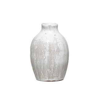 Terra-cotta Vase with Engraved Lines, White