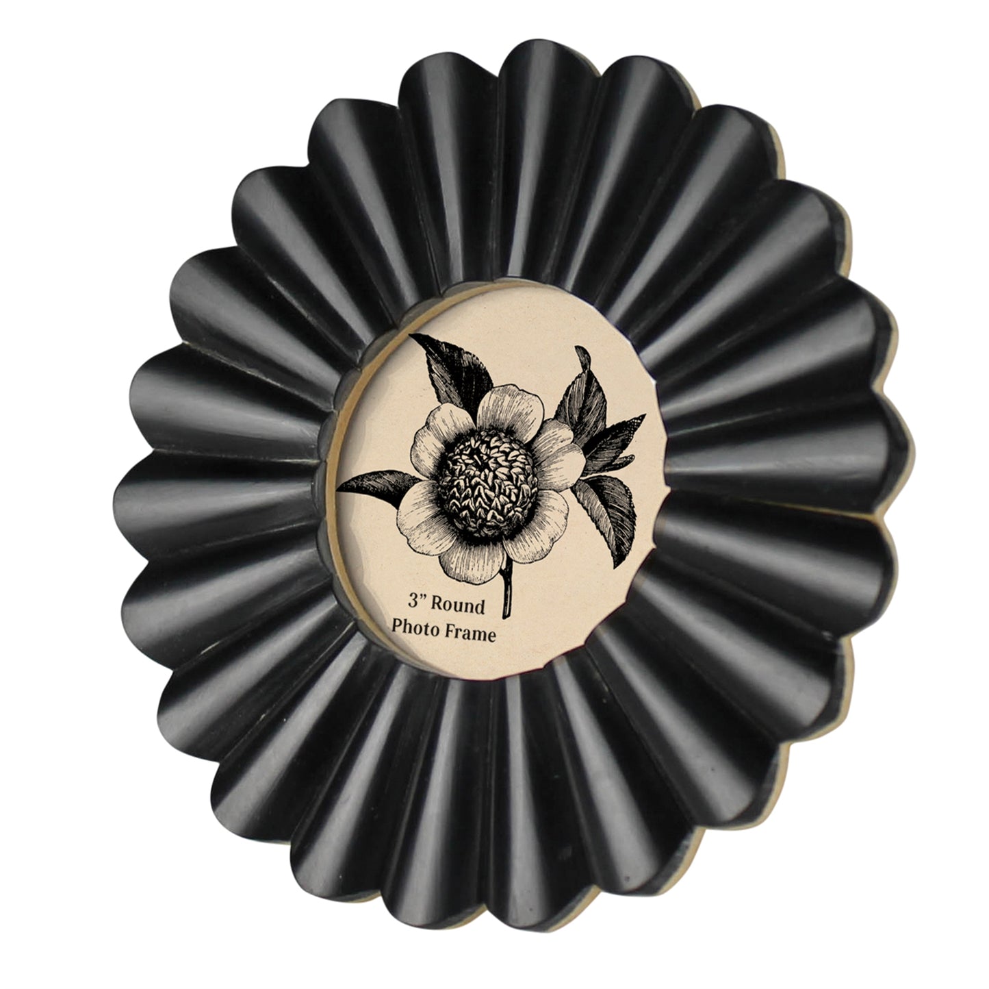 Scalloped Round Frame, Black - 3”