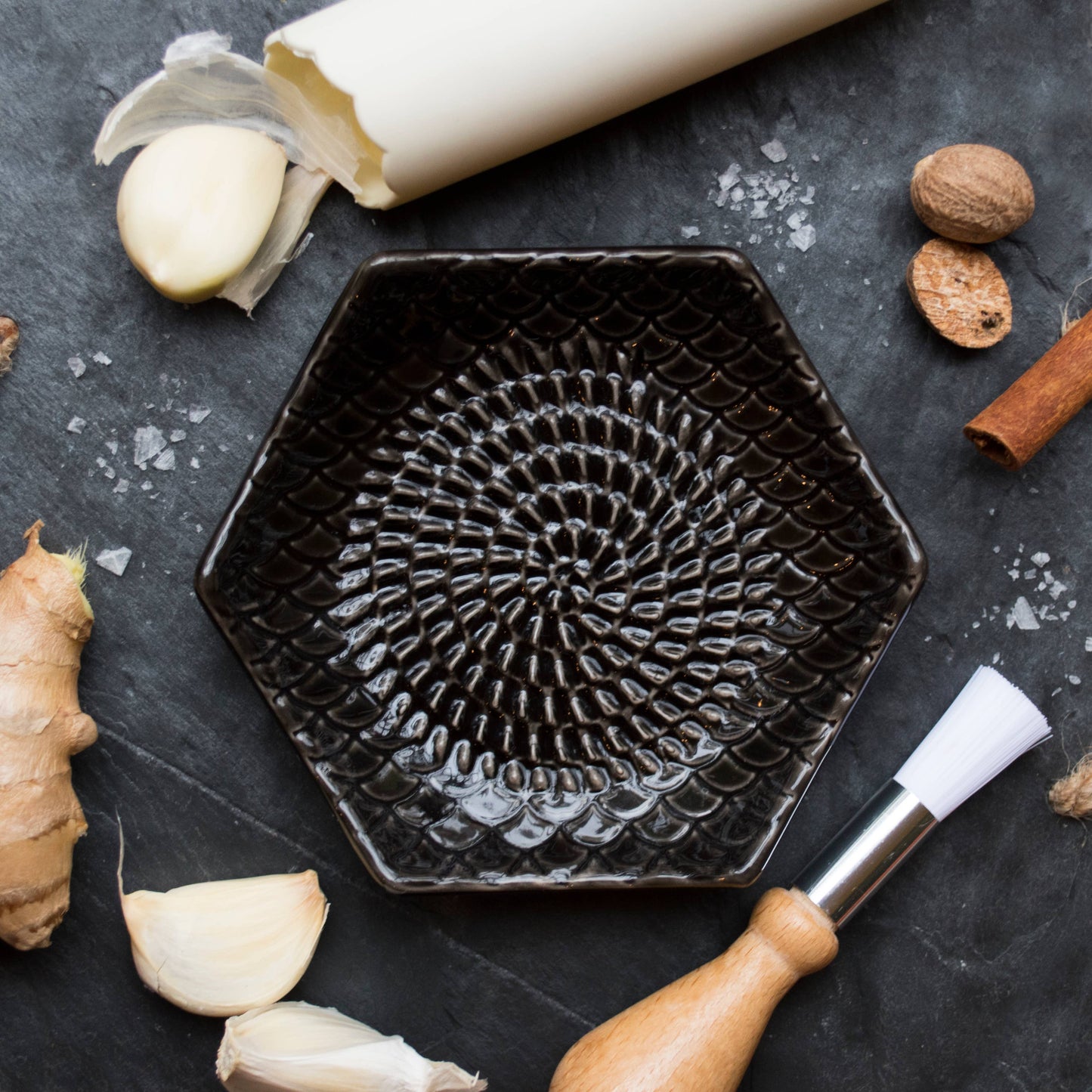 Charcoal 3 Piece Set: Ceramic Grater, Peeler, Brush