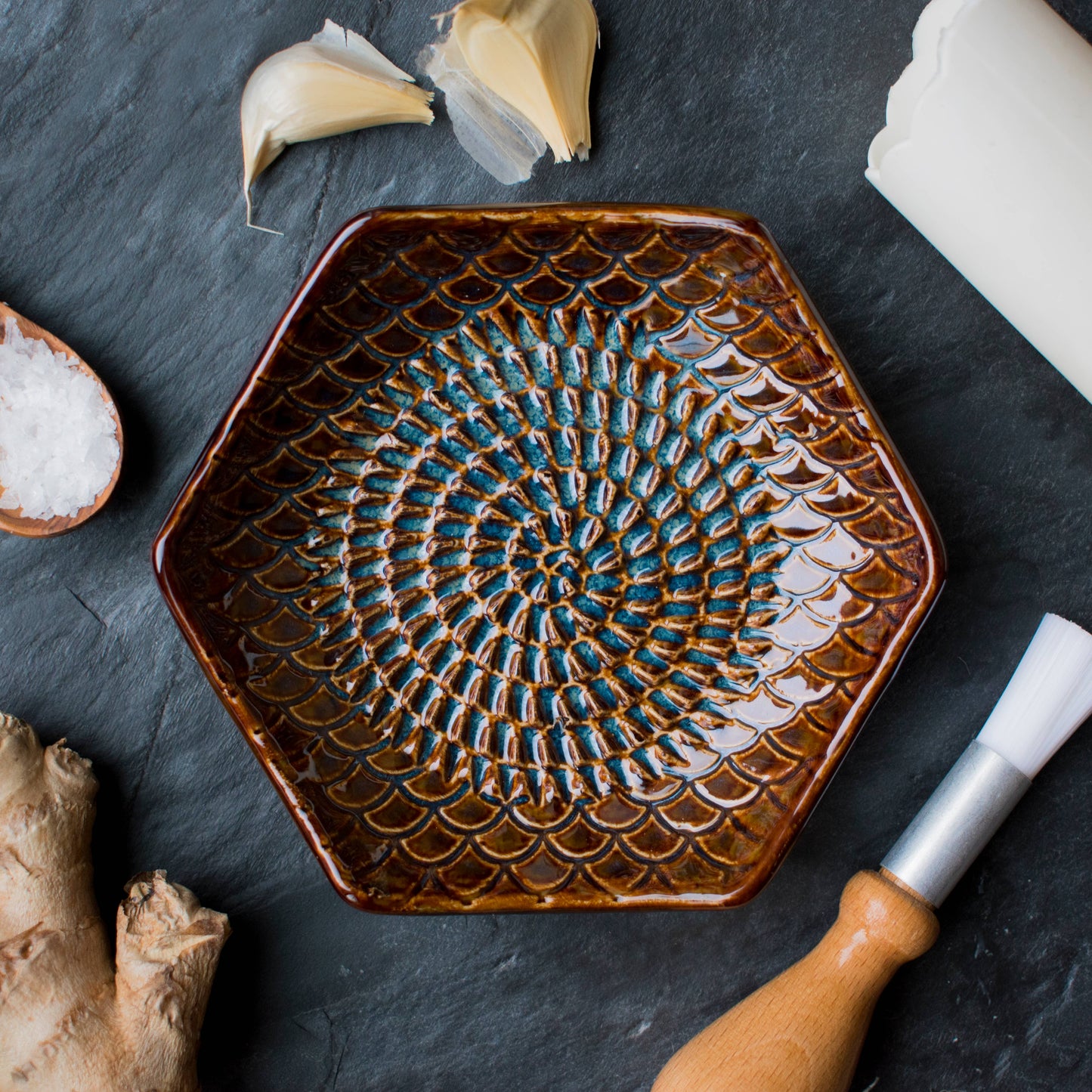 Tortoise 3 Piece Set: Ceramic Grater, Peeler, Brush