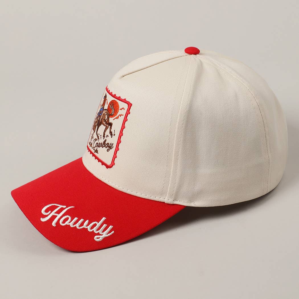 Cowboy Horse Embroidery Two-Tone Red Cap