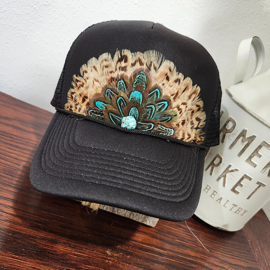 Western Feather Trucker Hat-Black