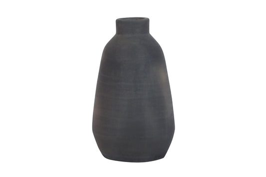 BLACK TERRACOTA BOTTLE VASE - BLACK