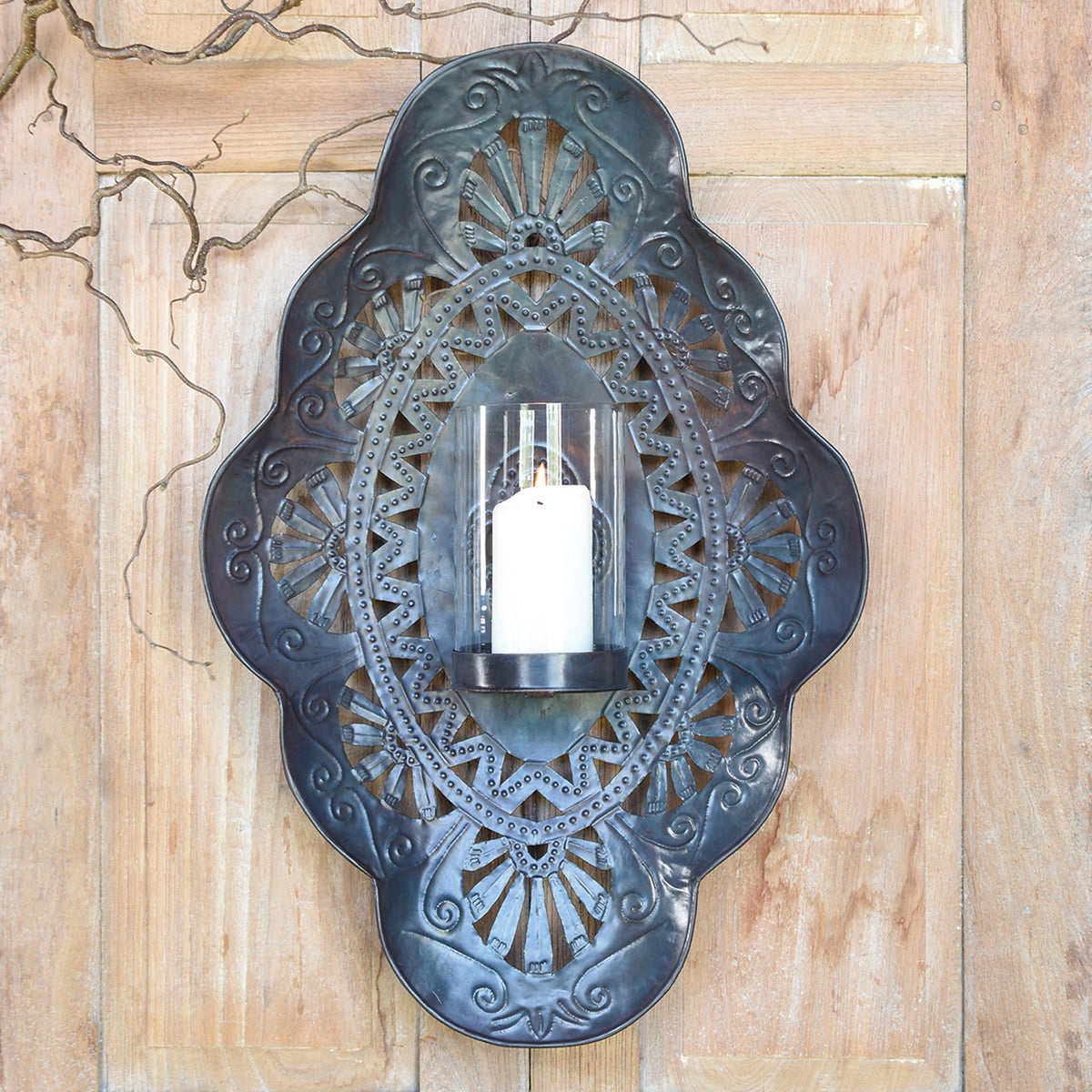 Wall Sconce w Glass Hurricane - Large