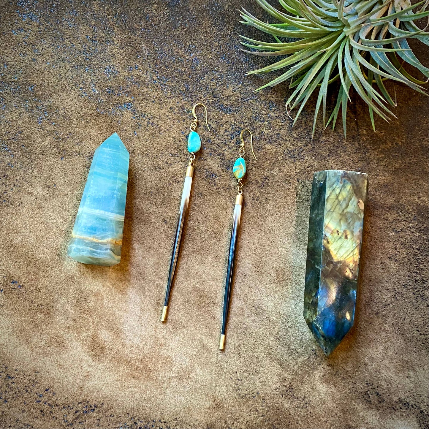 Porcupine Quill & Turquoise Earrings, Real Turquoise & Quill