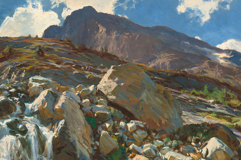 Rocky Landscape with Summit in Blue Sky Artwork
