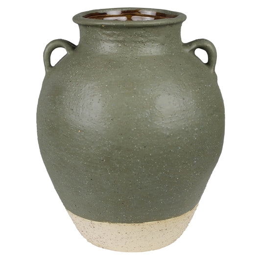 Umbria Pot with Small Handles, Ceramic, Green