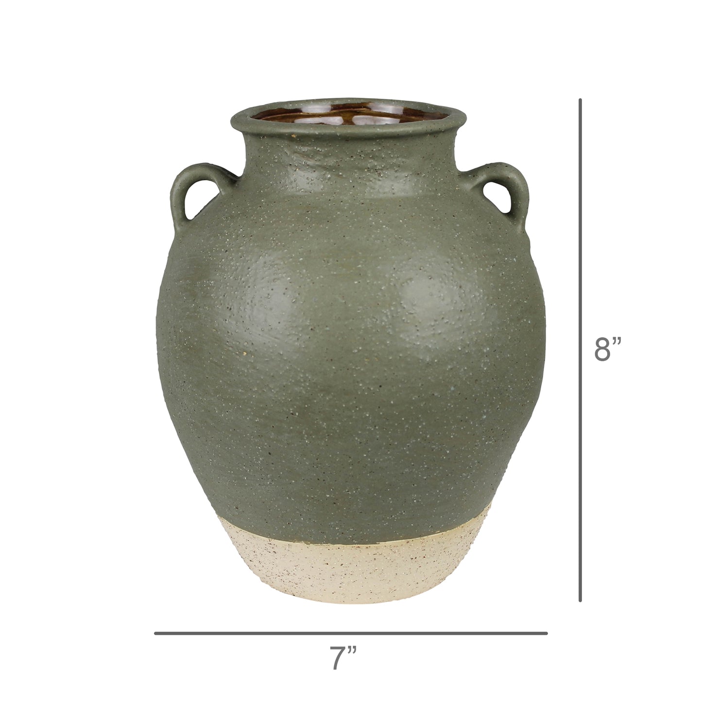Umbria Pot with Small Handles, Ceramic, Green