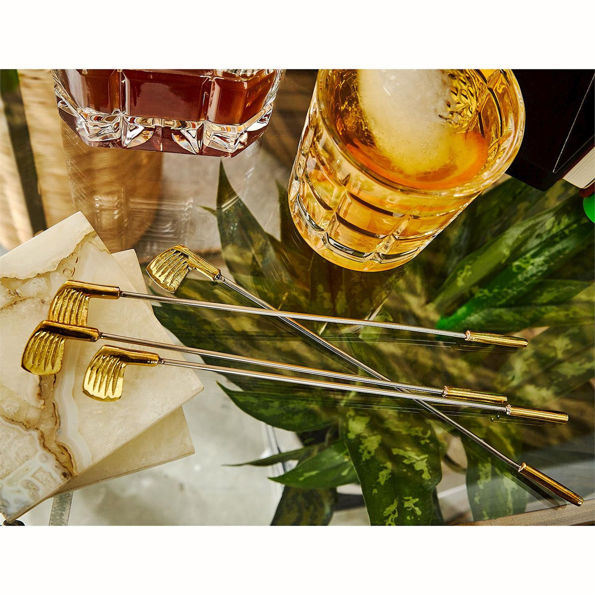 Gold Golf Club Stirrers on Gift Card (hand wash only) - Stainless Steel