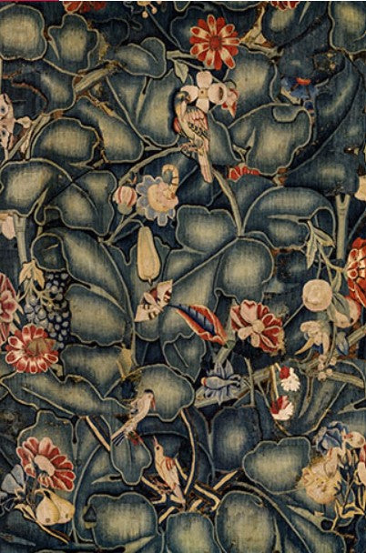 Blue Floral Wallpaper with Birds Artwork