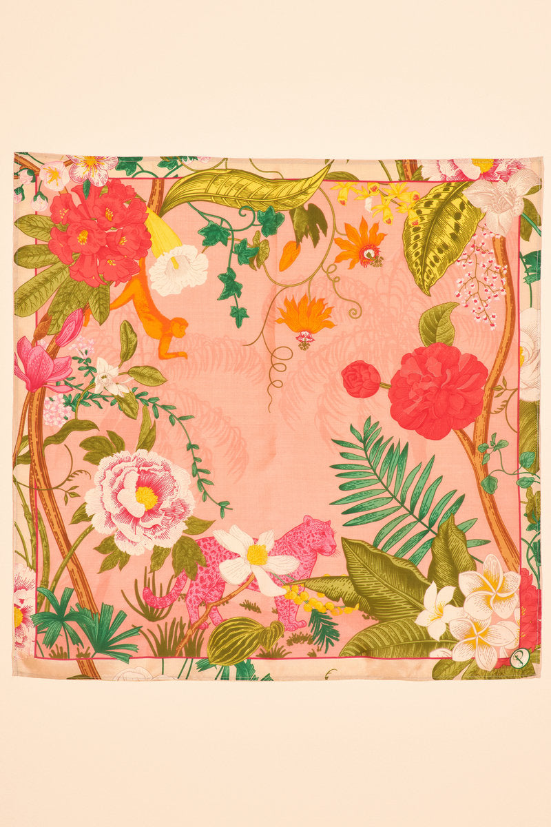 Tropical Flora and Fauna in Petal Silk Square