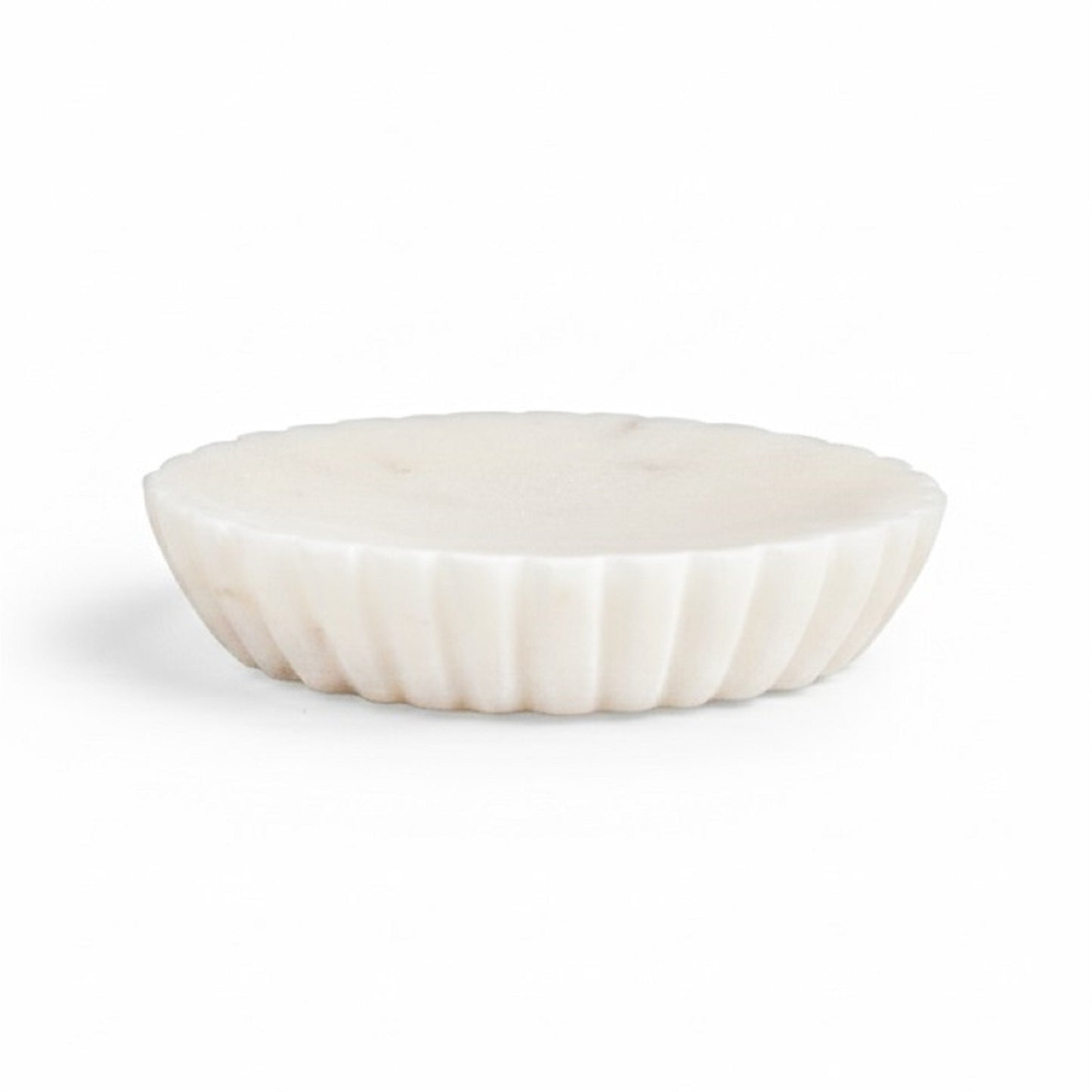 White Marble Soap Dish w/ Grooving - White