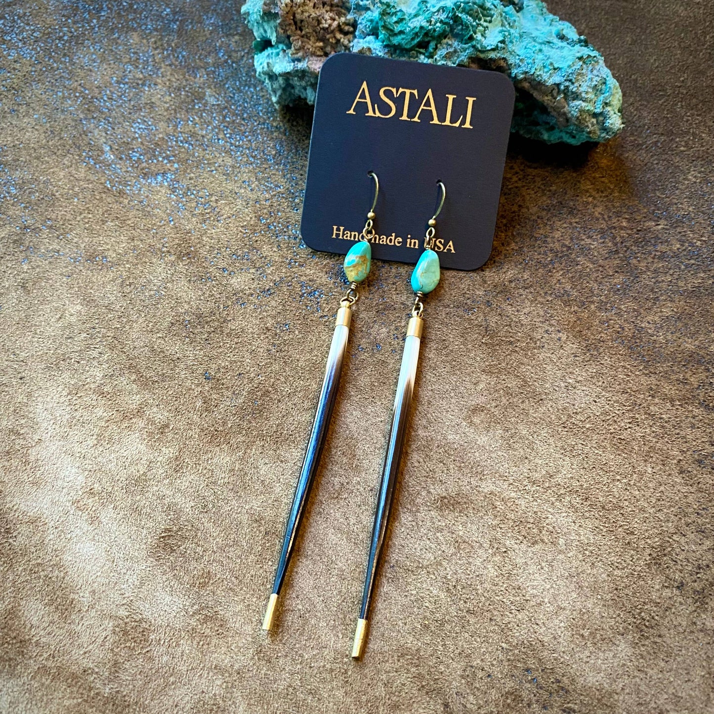 Porcupine Quill & Turquoise Earrings, Real Turquoise & Quill