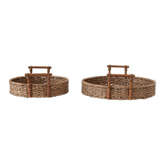 Hand-Woven Bankuan and Rattan Trays w/ Handles.