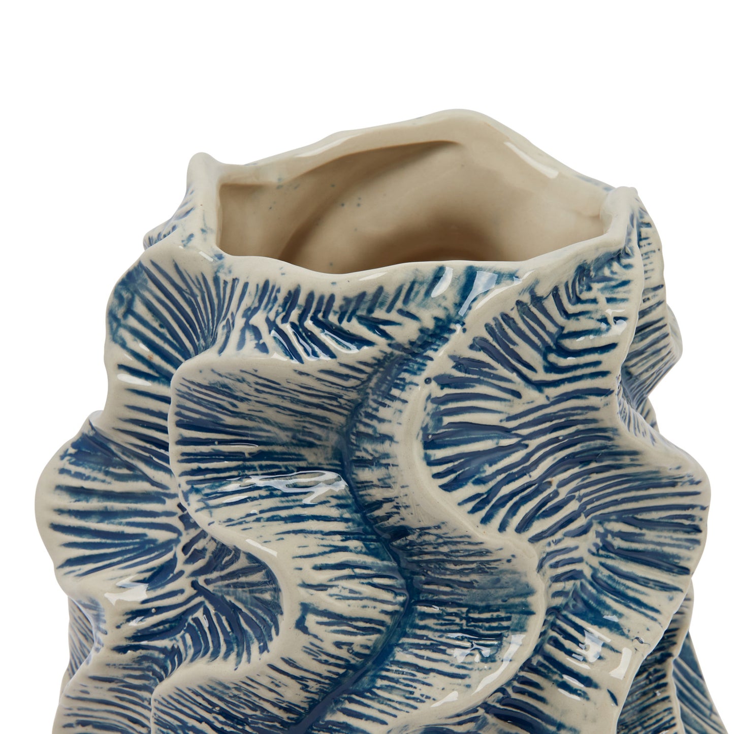 Textured Stoneware Organic Shaped Vase, Reactive Glaze, Blue (Each One Will Vary)