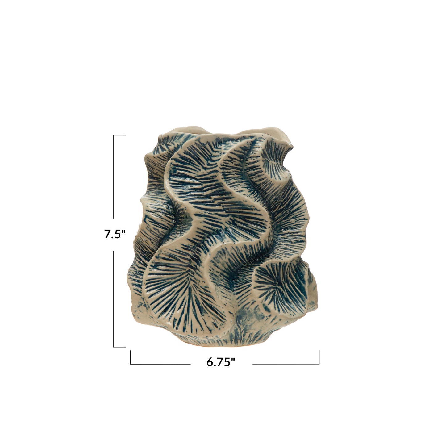 Textured Stoneware Organic Shaped Vase, Reactive Glaze, Blue (Each One Will Vary)