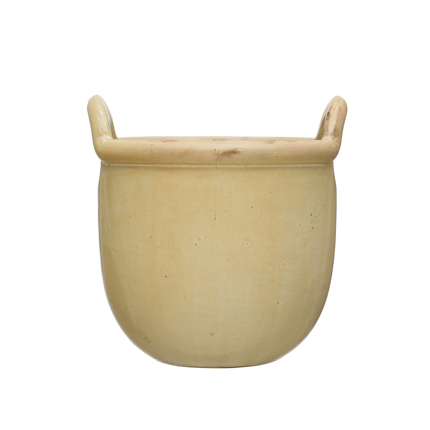 Stoneware Crock w/ Handles, Reactive Glaze, Tan Color (Each One Will Vary)