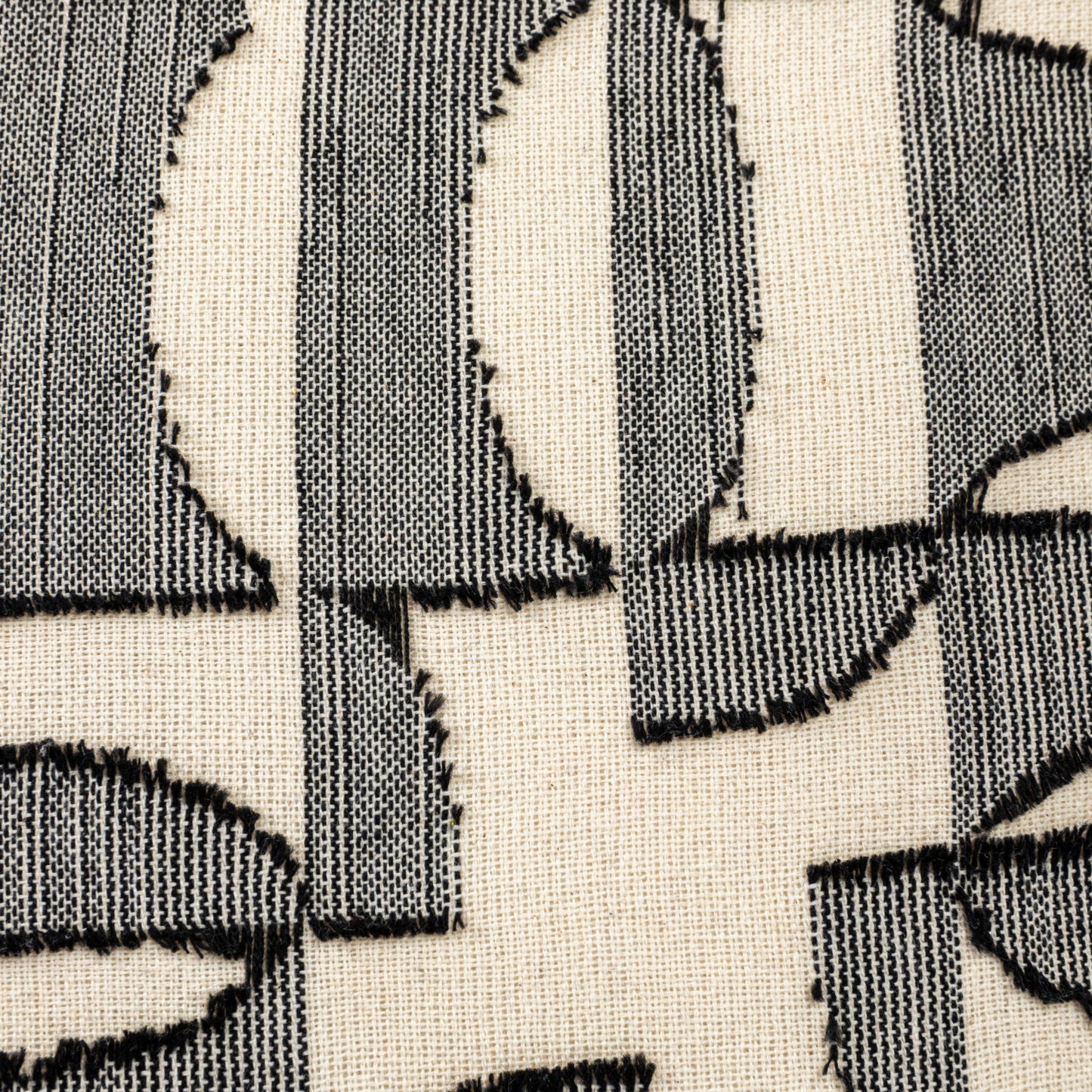 Square Woven Cotton Pillow w/ Geometric Pattern, Chambray Back & Fringe