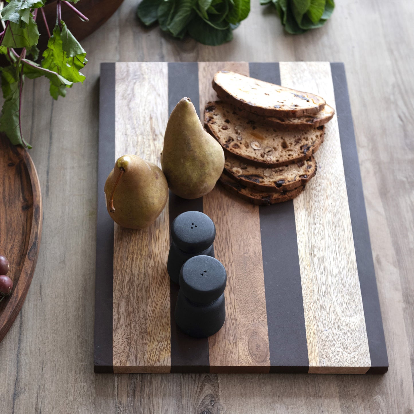 Mango Wood Cheese/Cutting Board w/ Stripes, Natural & Black