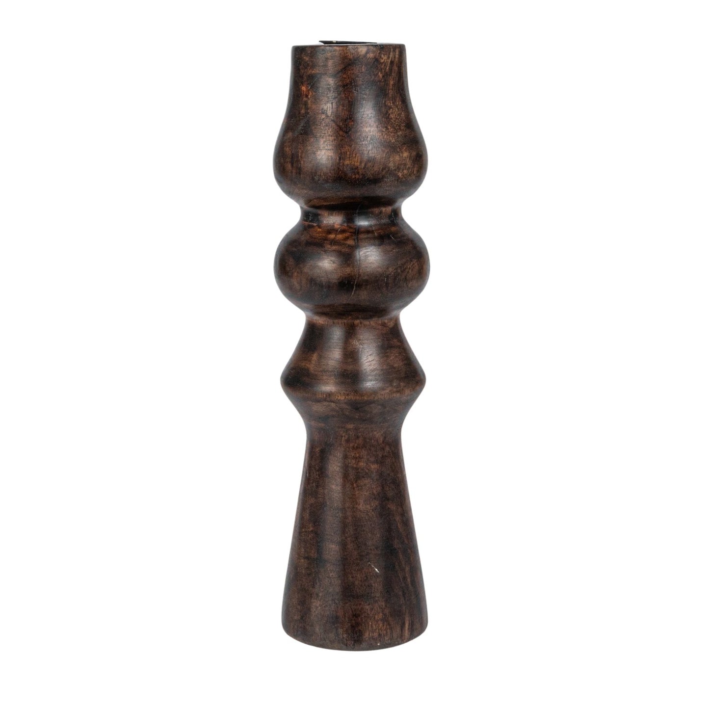 Carved Wood Taper Holder, Walnut Finish