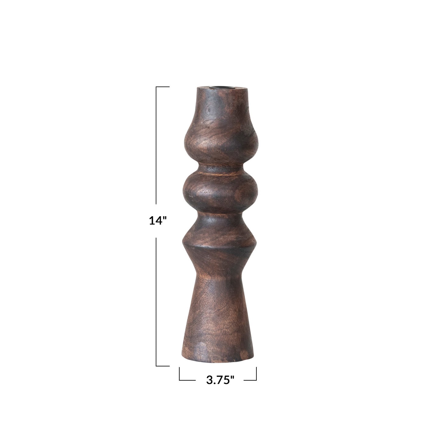 Carved Wood Taper Holder, Walnut Finish