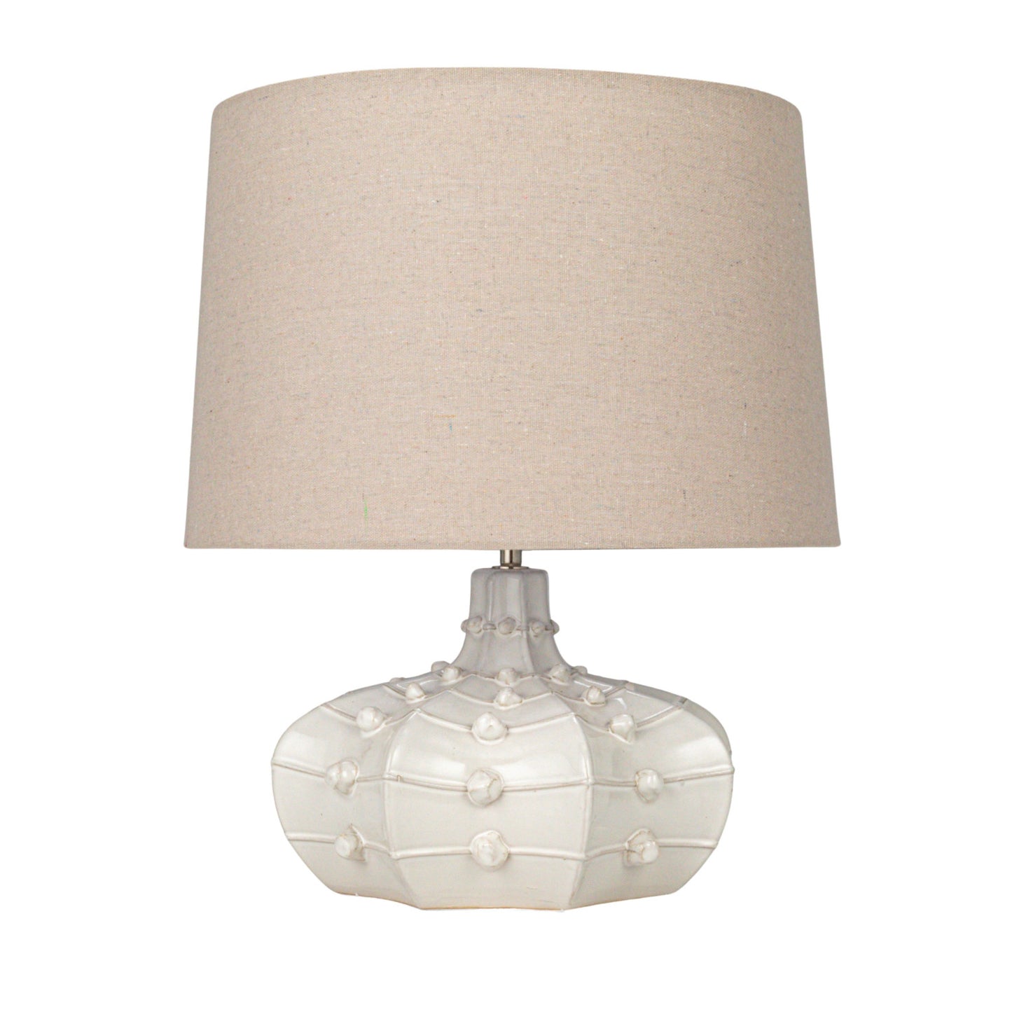 Stoneware Hobnail Fluted Table Lamp w/ Linen Shade & Inline Switch, White