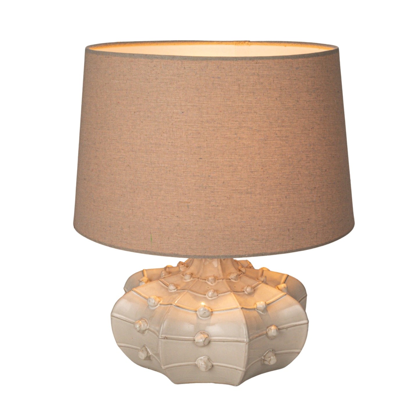 Stoneware Hobnail Fluted Table Lamp w/ Linen Shade & Inline Switch, White