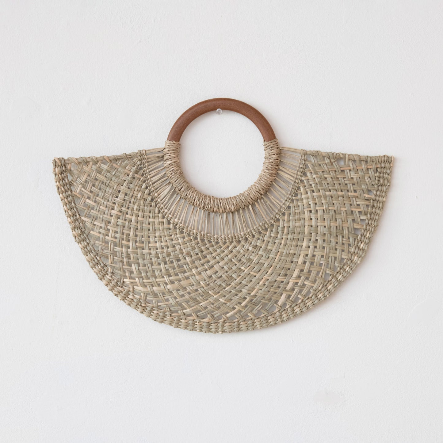 Hand-Woven Seagrass Fan Wall Decor w/Wood Handle