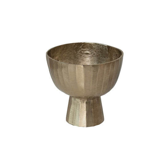 Cast Aluminum Creased Footed Planter, Gold Finish