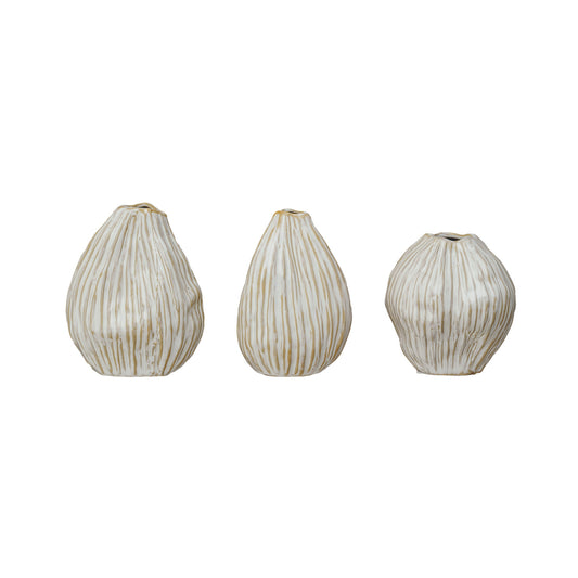 Stoneware Pleated Organic Shaped Vase, White