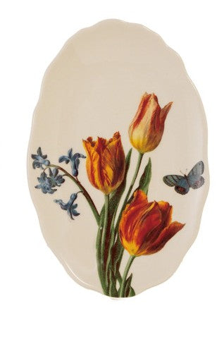 Stoneware Scalloped Plate with Flowers, White, 4 Styles