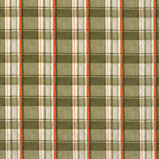 Green Orange Plaid Cocktail Napkin