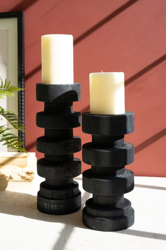 Black Turned Wood Candle Towers