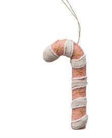 Handmade Wool Felt Candy Cane Ornament with Applique, Embroidery & Beads