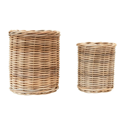 Hand-Woven Wicker Basket Container, Natural