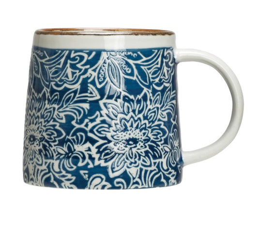 Hand-Stamped Stoneware Mug, 3 Styles