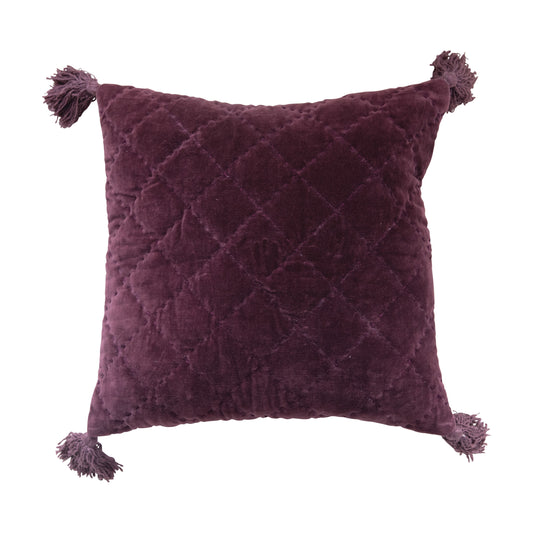 20" Quilted Cotton Velvet Pillow with Tassels, Plum