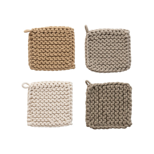 Cotton Crocheted Pot Holder, 4 Colors