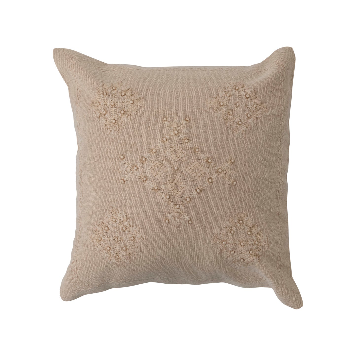 18" Woven Cotton Pillow w/ Embroidery & French Knots