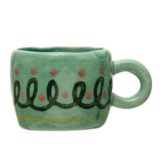 3 - 6 oz. Hand-Painted Stoneware Espresso/Child's Mug, 8 Styles (Each One Will Vary)