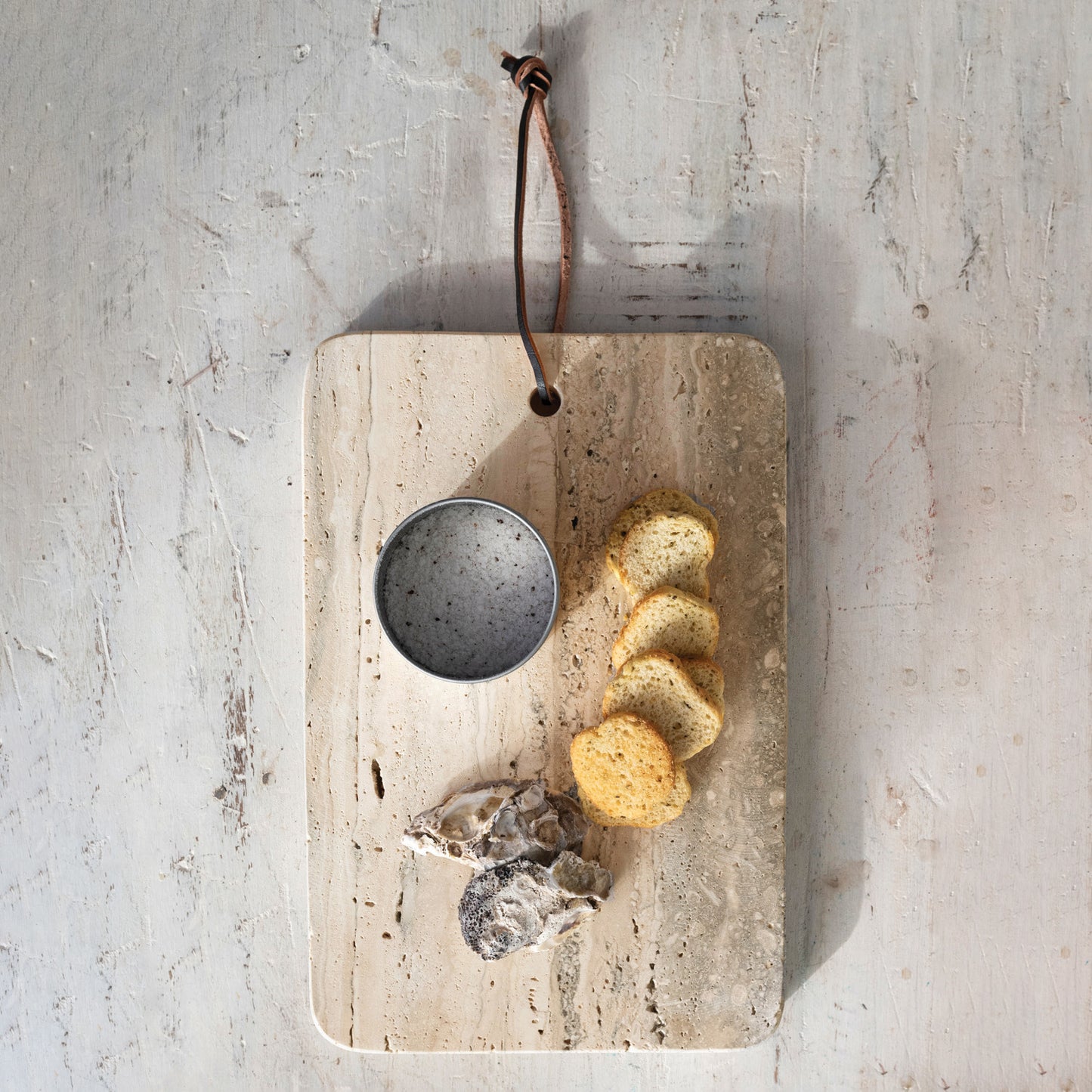 Travertine Cheese/Cutting Board w/ Leather Tie