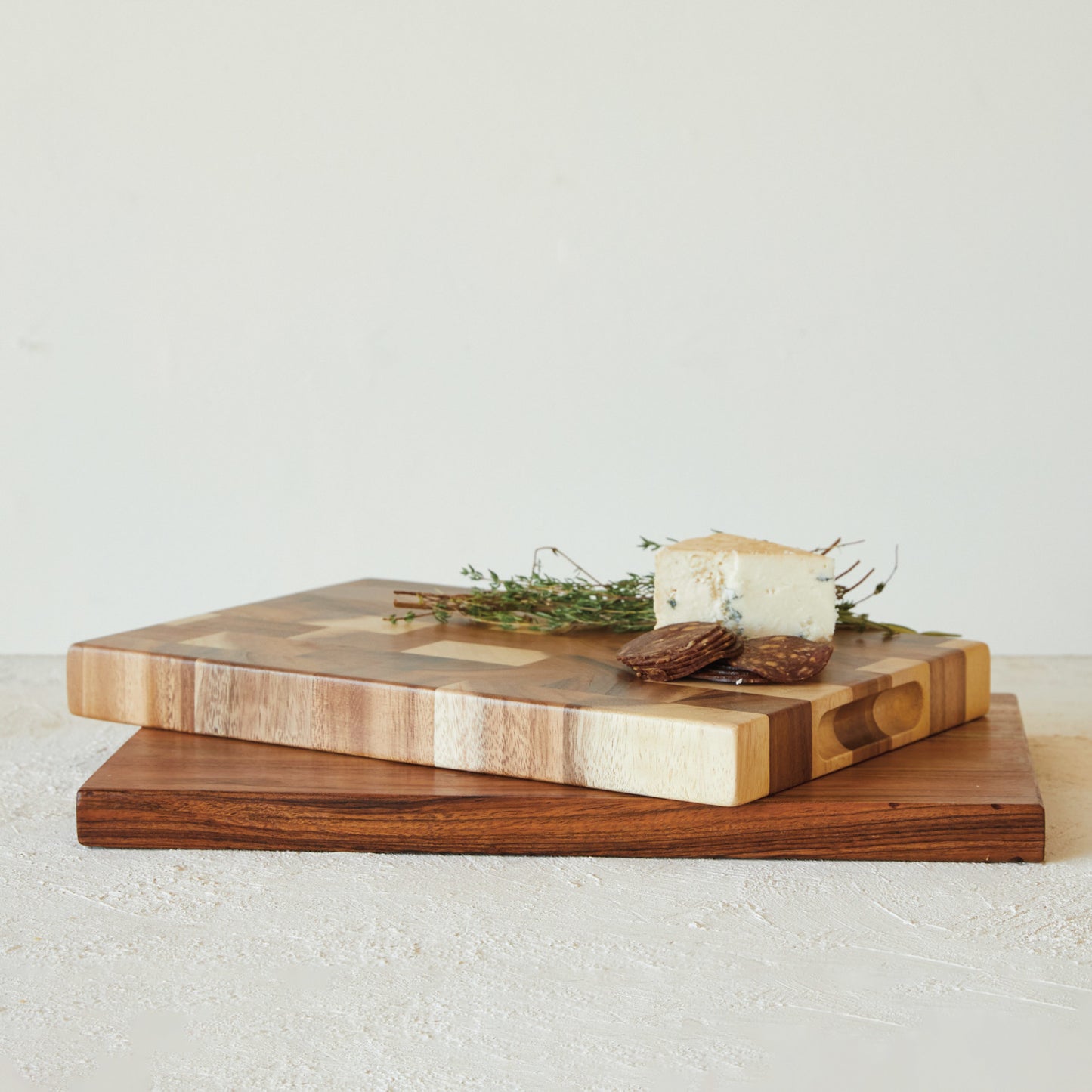 Suar Wood End Grain Cheese/Cutting Board w/ Handles