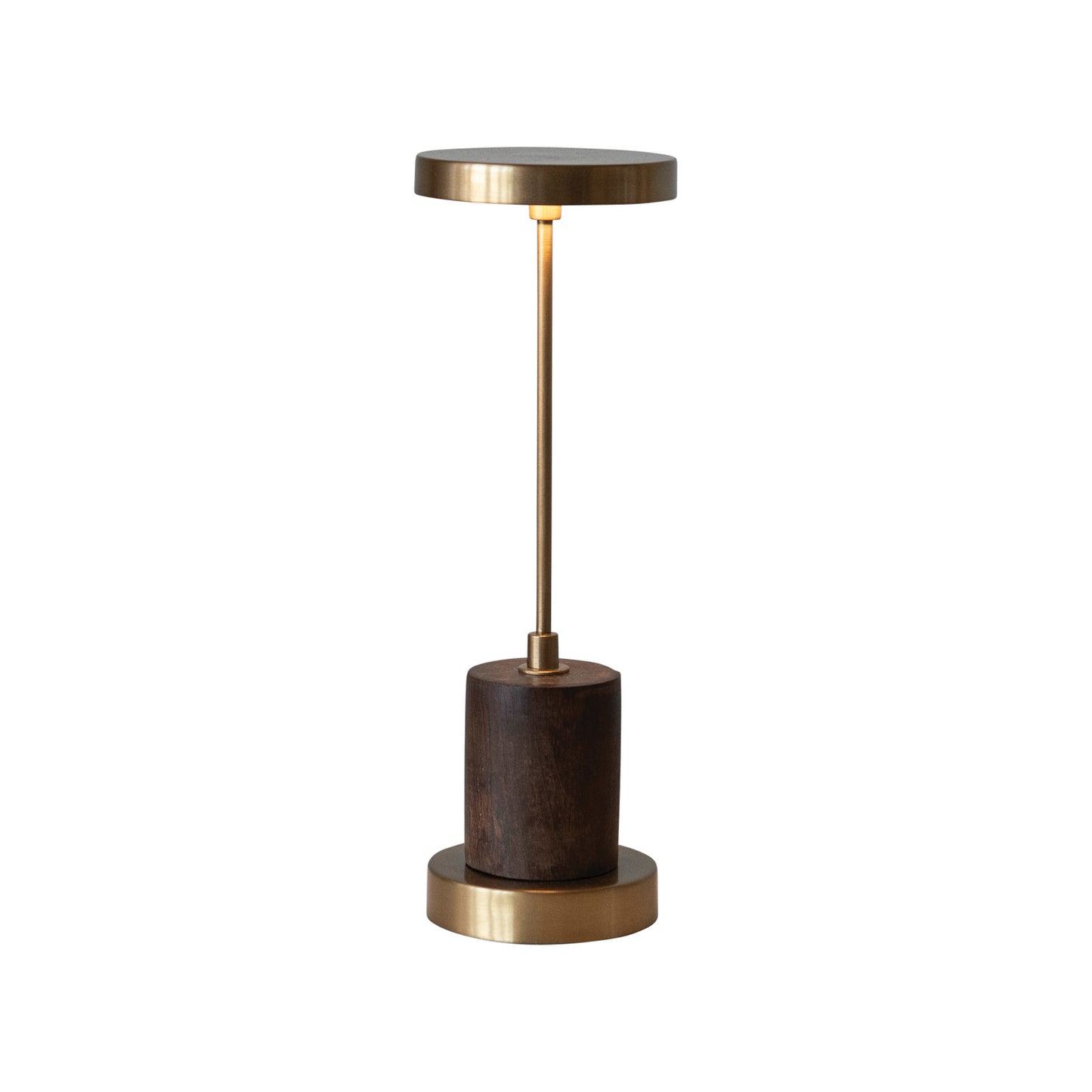 Metal & Mango Wood LED Table Lamp w/ Touch Sensor, Antique Brass Finish